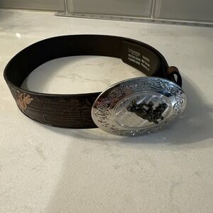 Nocona NWT Belt Boy's Bull Rider Rodeo Leather Belt Silver Bronze Color Buckle